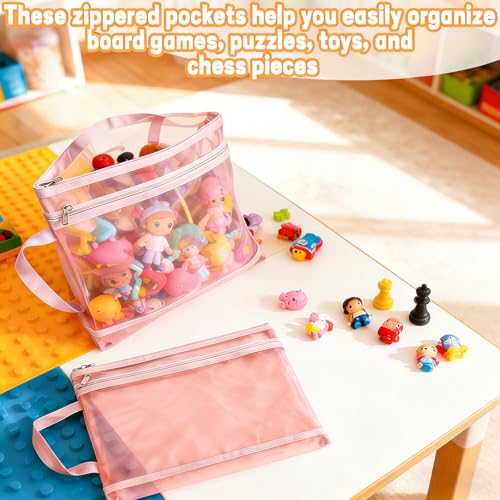 Mesh Storage Bags with Handle - 5-Pack Clear Zipper Pouches
