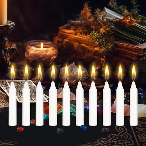 10 Pack Unscented White Mini Taper Candles - 4 Inch for Rituals