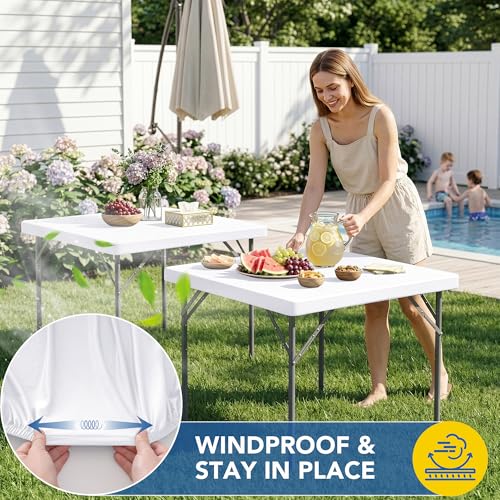 White Spandex Fitted Table Covers - 2 Pack for 34x34 Inch Tables