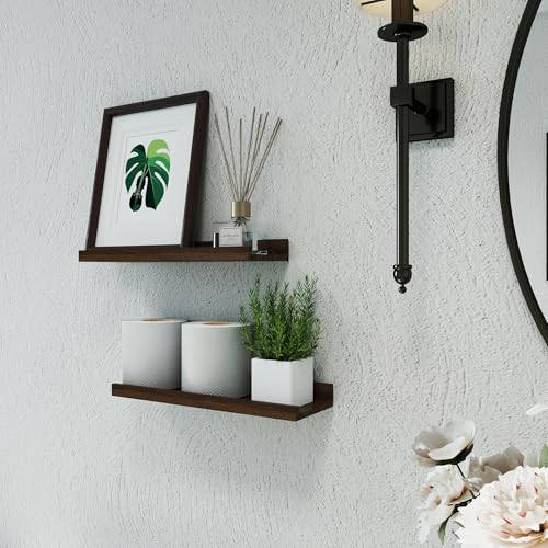 Walnut Floating Shelves Set - 14in Wall-Mounted Display Ledges