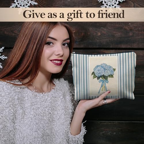 Likjad Blue Hydrangea Makeup Bag with Bow — Floral Cosmetic Organizer for Women, Diversified Occupations
