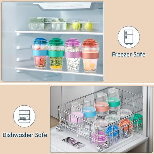 Lazyshine 4 Pack Reusable Yogurt Parfait Cups with Lids - 20 oz Plastic Containers for Overnight Oats & Snacks