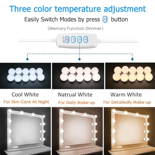 Dimmable LED Vanity Mirror Lights with 3 Color Modes - USB Powered