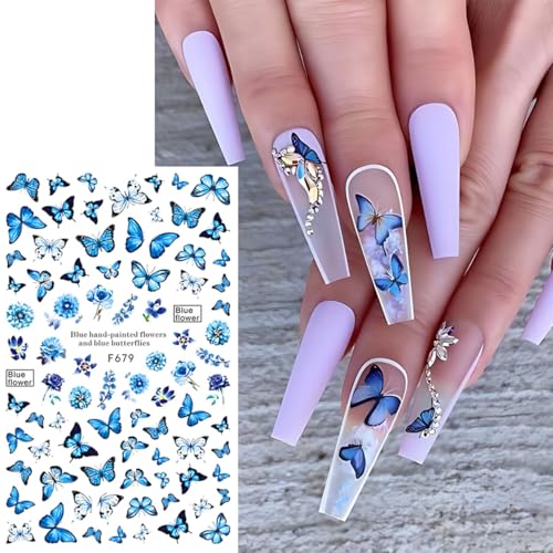 Butterfly Nail Art Stickers Set - 6 Sheets with Tweezers
