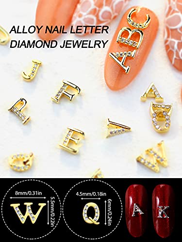 104Pcs Rhinestone Letter Nail Charms - Gold & Silver Alphabet Stud Set