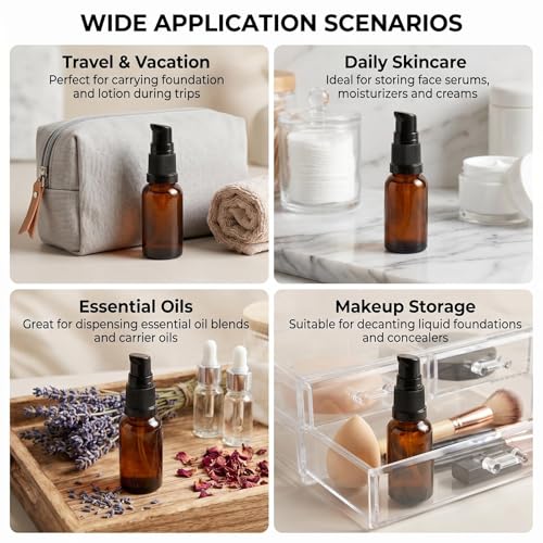 Bamboopack 30ml Amber Glass Refillable Lotion Bottles Set - Travel Size Containers
