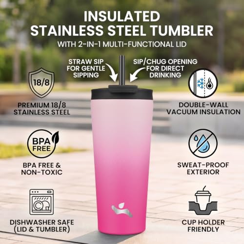 Konokyo 26 oz Insulated Stainless Steel Tumbler with Straw - Cherry