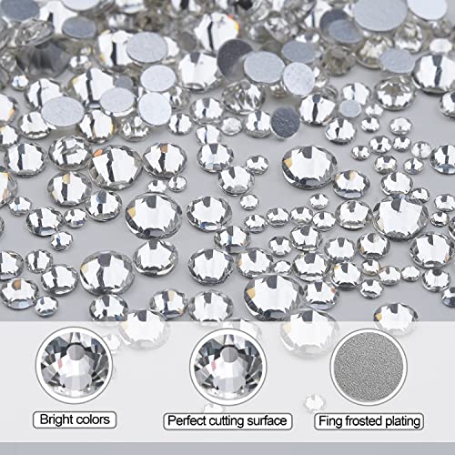HUETFAT Crystal Clear Nail Art Rhinestones Kit 2400pcs with Storage Organizer & Tools