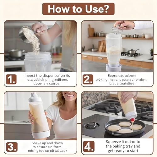 Kvcik 33oz Silicone Pancake Batter Mixer & Dispenser with Stand