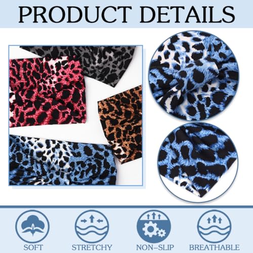 Urieo Leopard Print Wide Headbands for Women - Stretchy Knotted Turban (4-Pack)