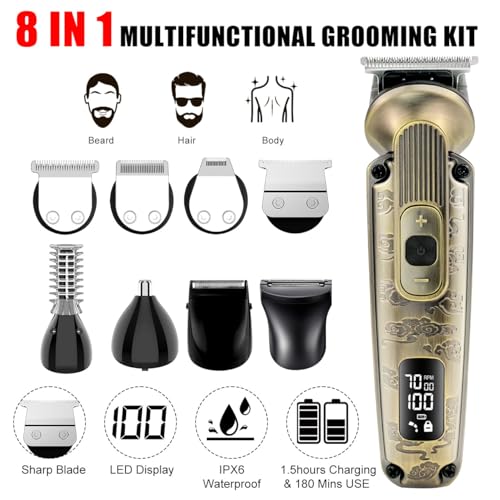 Hatteker 8-in-1 Beard Trimmer & Grooming Kit - Bronze