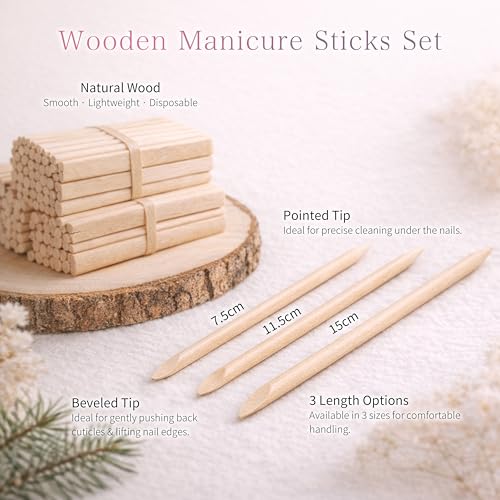Sun&Beam Nails Wooden Orange Sticks 15cm / 100 pcs - Double-Ended Nail Care & Cuticle Pusher