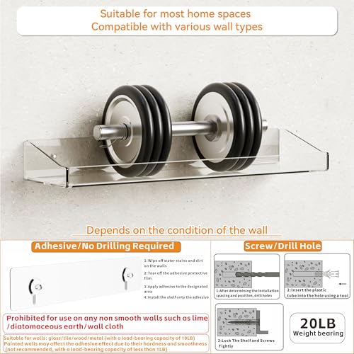 Acrylic Shower Shelves - 2 Pack Clear No Drill Wall Caddy & Organizer