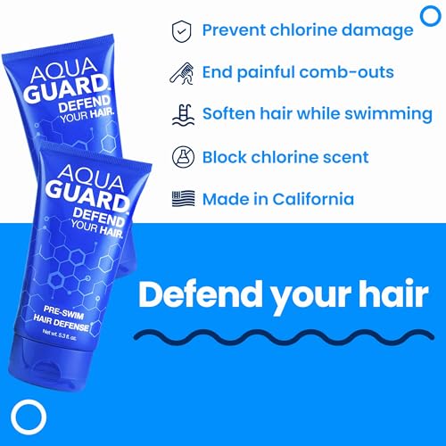AQUA GUARD Pre-Swim Hair Defense | Protect Hair Before You Swim | Prevents Chlorine Damage + Softens Hair While Swimming | Made in California | Color Safe, Leaves Hair Smelling Great | 5.3 oz (2 Pack)