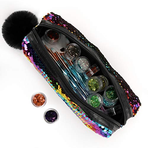 Rainbow Sequin Pencil Case & Makeup Bag for Girls, Large Capacity Organizer