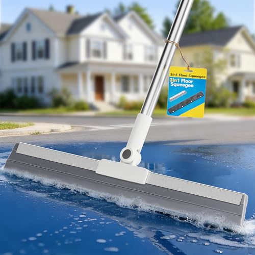 Heavy Duty Floor Squeegee Kit with Long Handle & Replacement Heads