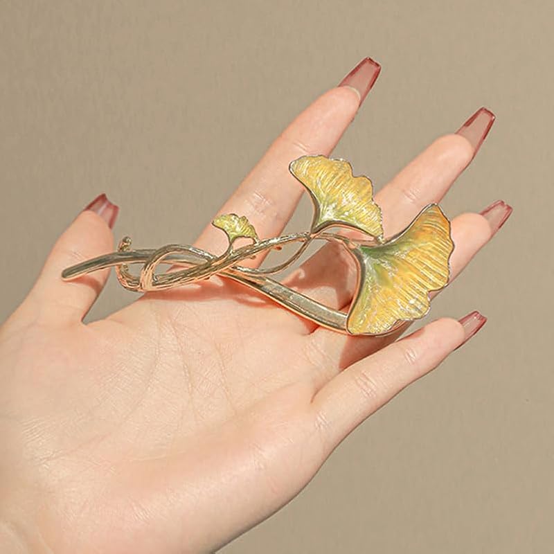 Ginkgo Leaf Hair Clips - 2 Pack Elegant Alloy Hair Barrettes