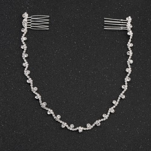 Asphire Vintage Rhinestone Headband with Side Combs - Silver