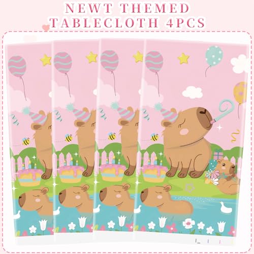4 Pack Pink Capybara Birthday Party Tablecloths - 51" x 86"