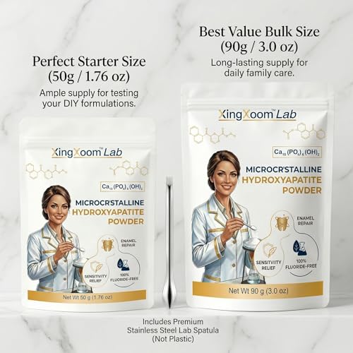 50g Non-Nano Microcrystalline Hydroxyapatite Powder - Fluoride-Free Enamel Repair & DIY Toothpaste Base with Stainless Steel Spoon