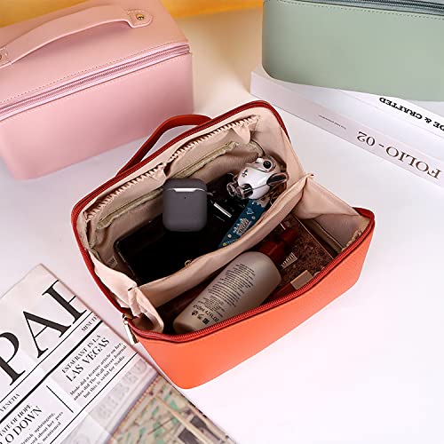 MAMUNU Large Capacity Orange Travel Cosmetic Bag with Multiple Compartments