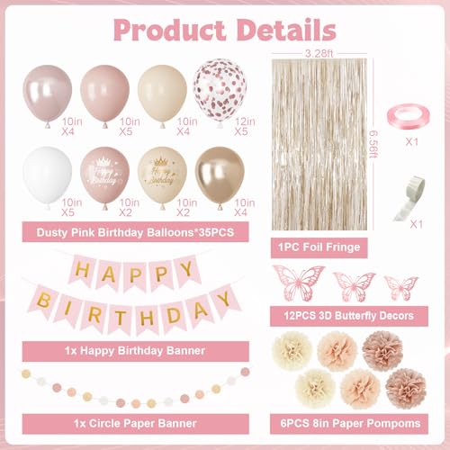 Boho Pink Birthday Decorations Kit with Balloons & Banners