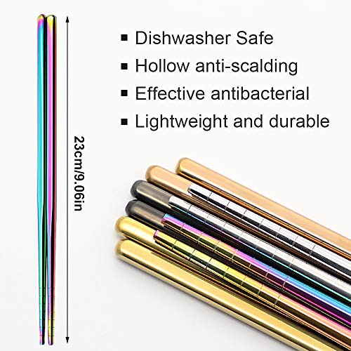 MUYOS Stainless Steel Chopsticks - 5 Pairs, 9.06" Lightweight, Non-Slip Tips