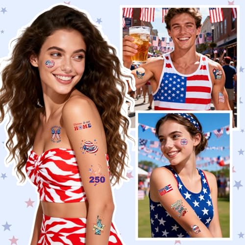 Independence Day Temporary Tattoos - 80 PCS USA Designs