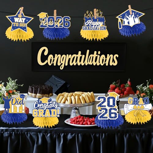 12Pcs Graduation Centerpieces - Yellow and Blue Class of 2026