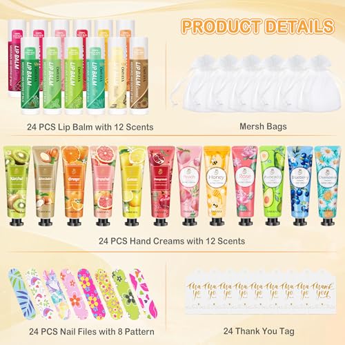 24-Piece Women's Gift Set: Hand Cream, Lip Balm & Nail Files
