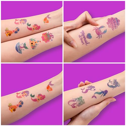 60 PCS Purple Mermaid Temporary Tattoos for Kids' Parties