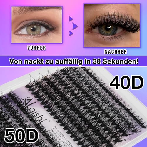 AILAISHI False Eyelash Clusters Kit 40D+50D D Curl Volume Lashes with Bond & Seal