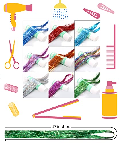 Hair Tinsel Kit - 12 Colors, 2500 Strands, 48 Inch with Tools