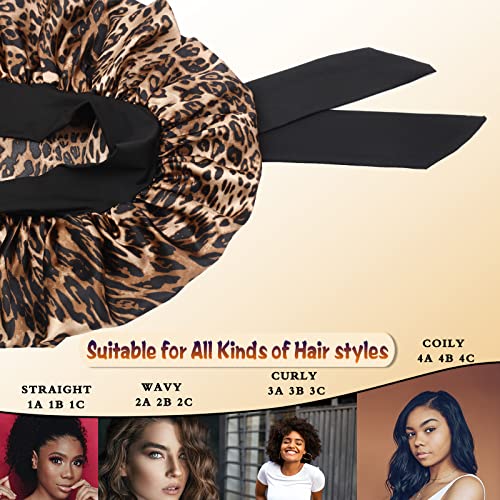 Large Leopard Satin Hair Bonnet for Black Women - Soft Fit Night Cap