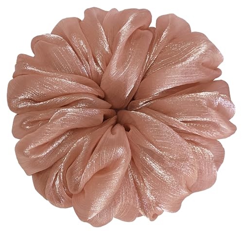 Oversized Sheer Organza Hair Scrunchie - Nude Shimmering Hair Tie