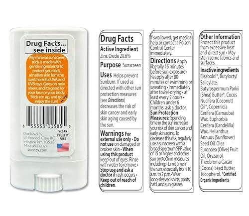 SoCozy Kids SPF 50 Mineral Sunscreen Stick 6oz Pack of 2 Water-Resistant UV Face & Body Sun Block