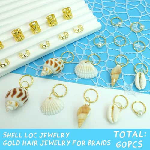60PCS Gold Seashell Hair Jewelry Clips for Braids & Dreadlocks