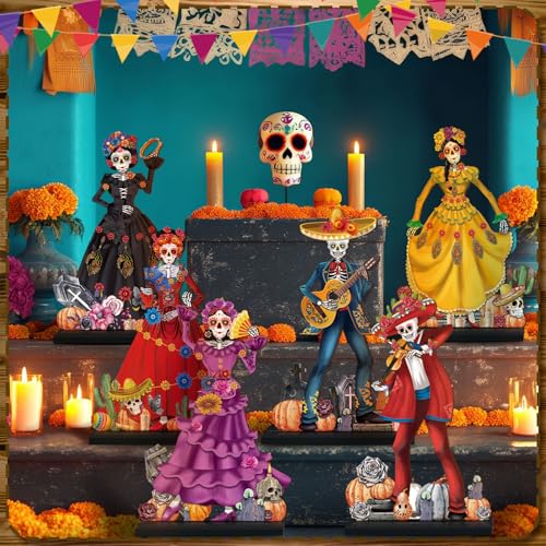 8 Pcs Day of the Dead Wooden Table Decorations - Dia De Los Muertos Centerpieces