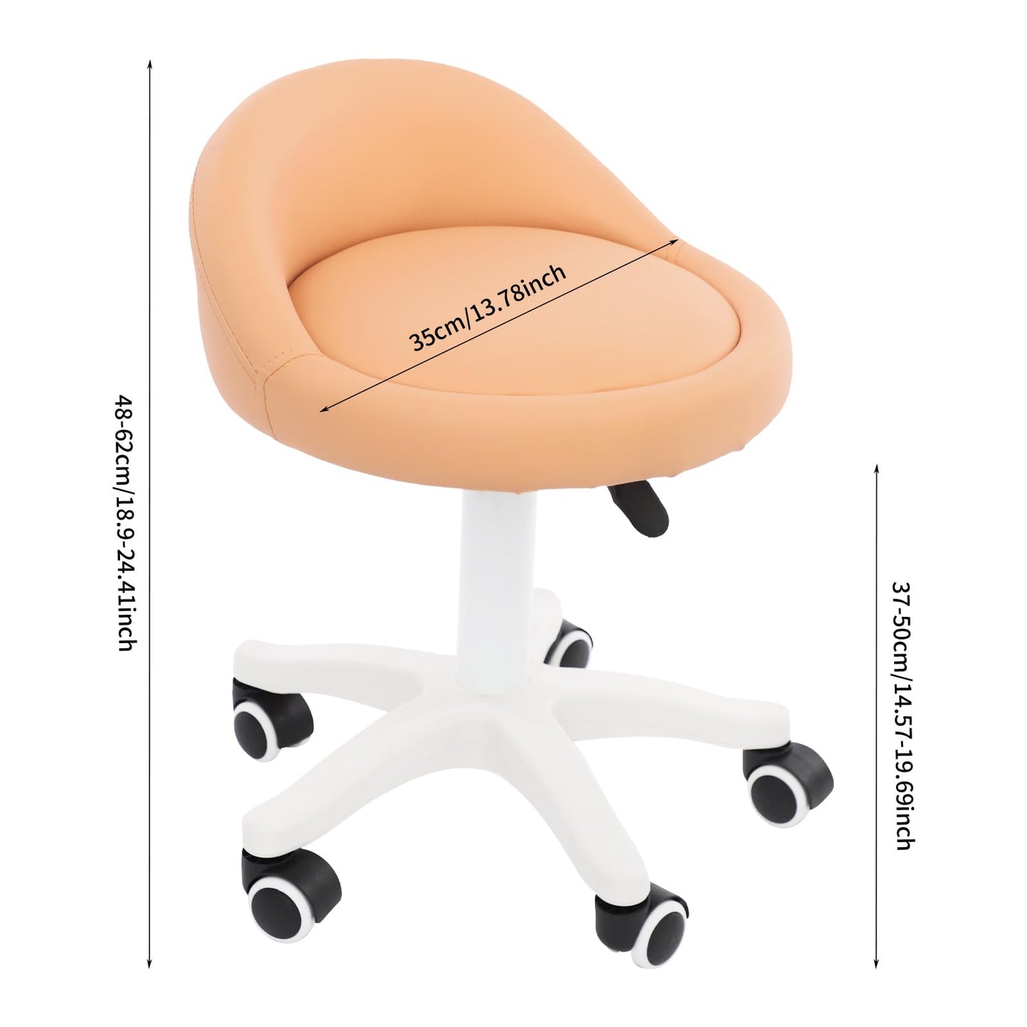 Titunjian Rolling Stool Chair with Backrest Round PU Leather Swivel Salon Stool Adjustable Height Drafting Tattoo Office Chair for Spa Salon Tattoo Massage Dental Office (Orange)