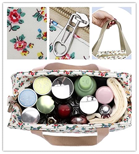 Little Flower Beige Makeup & Toiletry Bag for Women - Travel Cosmetic Organizer