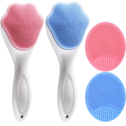 Silicone Facial Cleansing Brush Set - 4 Pack Exfoliator for Blackheads & Acne