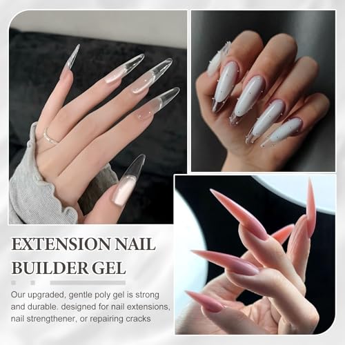 SUTOKAKA Poly Gel Nail Starter Kit 4 Colors Clear White Pink with Dual Forms & Tools