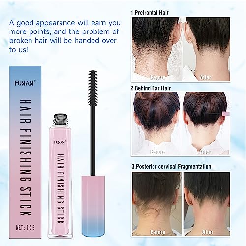 FUNAN Hair Finishing Stick 0.53 Fl Oz Pack of 3 for Taming Flyaways, Pink