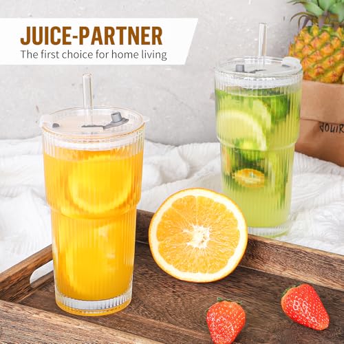 CWHHRN 20 Oz Glass Cups with Lid & Straw - Set of 2
