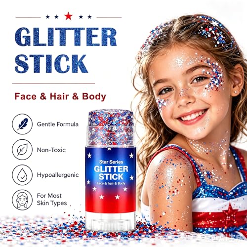 4th of July Body Glitter Stick - Red White Blue Face & Hair Glitter