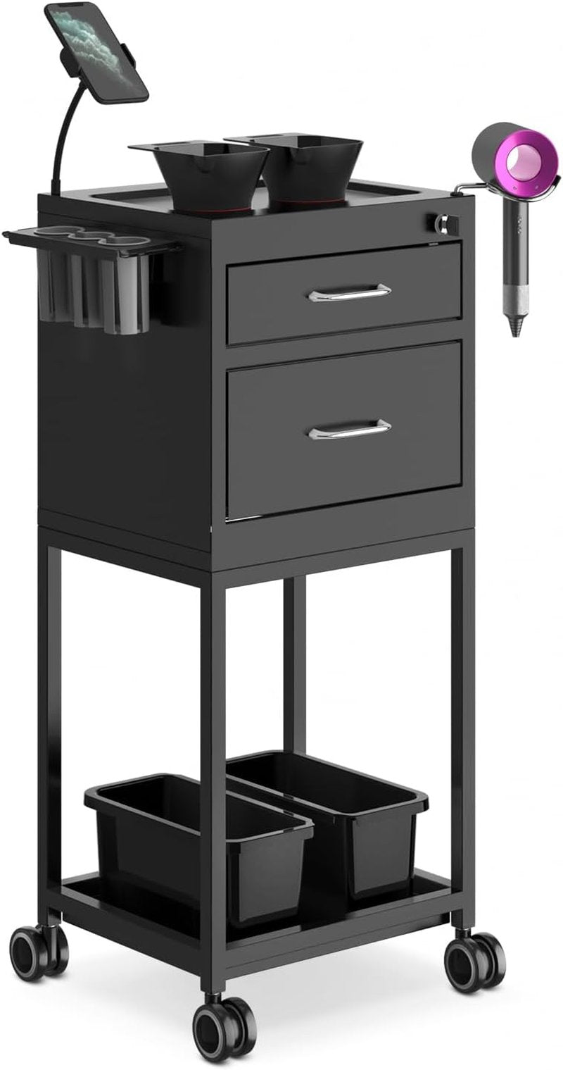 Lockable Metal Salon Cart - Sturdy Rolling Storage Trolley with Wheels | High-End Tool Organizer for Hair Stylist & Barber