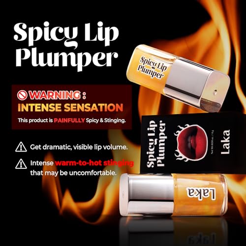 Laka Spicy Lip Plumper - Maximum Extra Strength (For Experienced Users) | Clear Glass-like High-Shine Lip Gloss | Lip Volumizer Serum, Non-Sticky | K-Beauty, 0.14oz