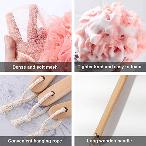 Pink Loofah with Handle - Cute Exfoliating Shower Sponge & Bath Brush for Women & Girls