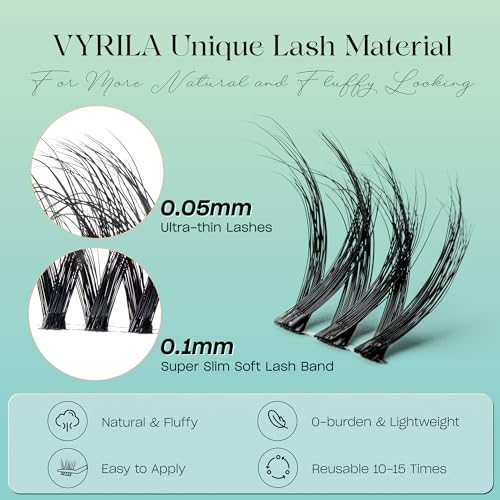 VYRILA 0.05mm Green Cozy-D Lash Clusters (8-16mm Mix) - Fluffier Look