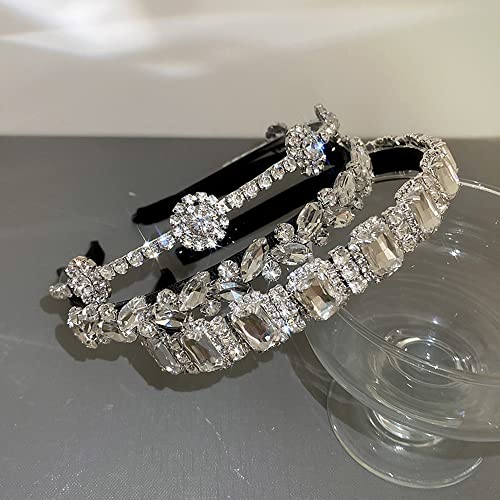 Rhinestone Flower Leaf Headband - Non-Slip Silver Glitter Hair Accessory